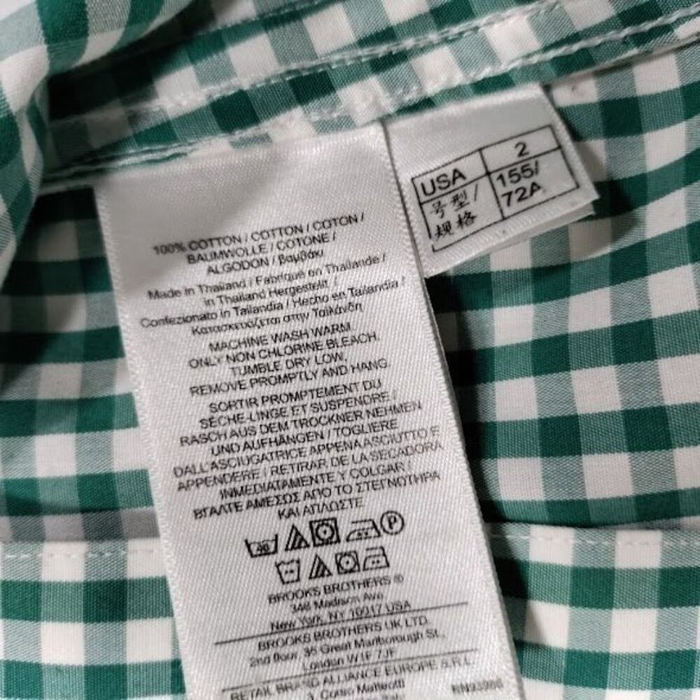 Brooks Brothers 346 Preppy Checkered Button-Down Shirt Boys Green White Size 2 - Picture 7 of 10